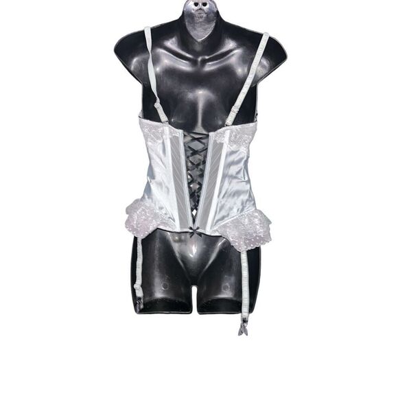 RARE FIND Victoria's Secret Lace-Up Corset Bra Satin green/Blue/grey colored Top - Picture 4 of 10